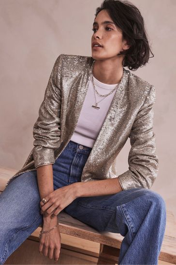 Buy Mint Velvet White Pale Gold Sequin Blazer from Next Ireland