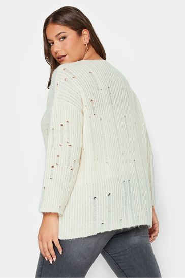 Distressed store cream sweater