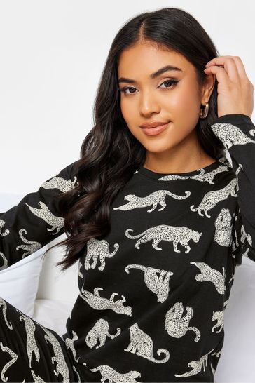 PixieGirl Petite Black Conversational Animal Print Long Sleeve Cuffed Pyjamas Set