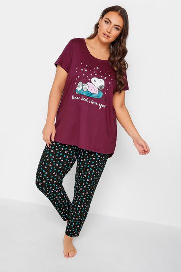 Yours Curve Red Bed I Love You Snoopy Tapered Pyjamas Set