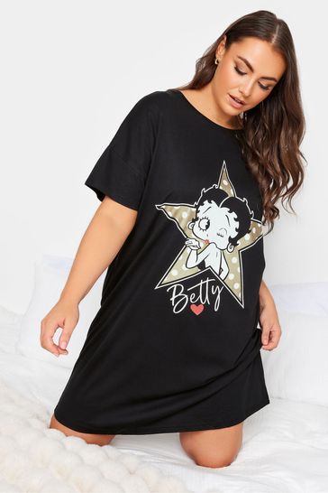 Yours Curve Black Winking Betty Boop Sleeptee Nightie