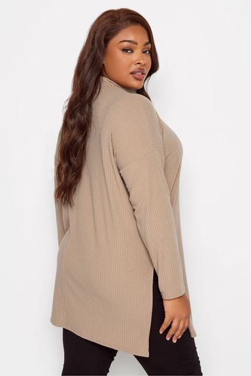 Buy Yours Curve Natural Oversized Turtle Neck Ribbed Longsleeve T