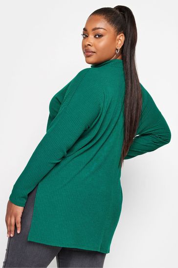 Buy Yours Curve Green Oversized Turtle Neck Ribbed Longsleeve T