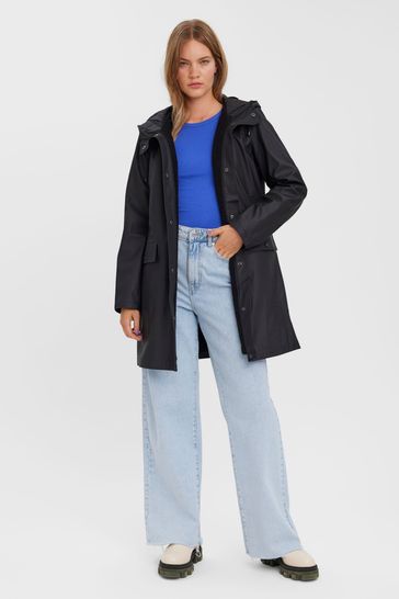 VERO MODA Black Teddy Borg Lined Rain Coat