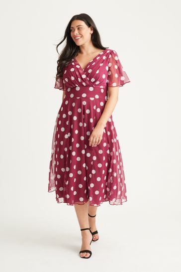 Scarlett & Jo Red Polka Dot Victoria Angel Sleeve Mesh Midi Dress