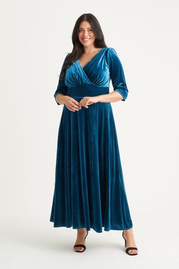 Scarlett & Jo Teal Blue Verity Velvet Maxi Gown