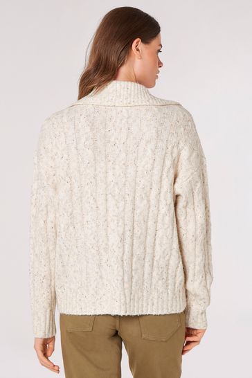 Buy Apricot Cream Chunky Collar Aran Cardigan from Next Ireland