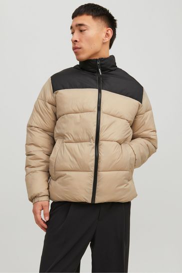 Buy JACK JONES Cream Quilted Padded Collarless Jacket from Next Ireland