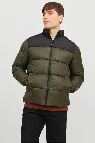 Buy JACK JONES Green Quilted Padded Collarless Jacket from Next