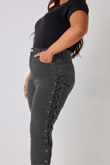 Buy Yours Curve Black Side Lace Up AVA Jeans from Next Poland