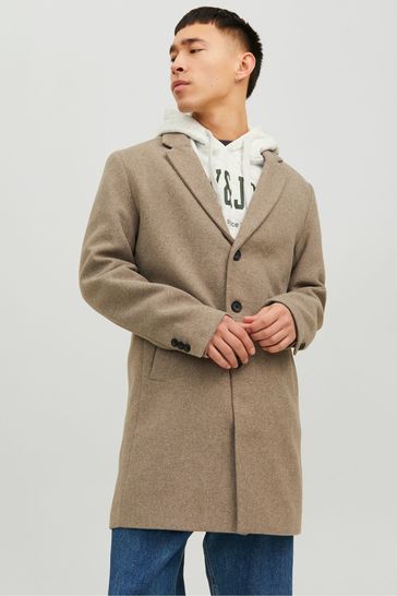 JACK & JONES Brown Tailored Smart Wool Coat