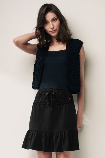 Black Crochet Mini Skirt