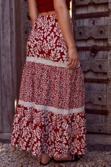 Red cotton maxi skirt new arrivals
