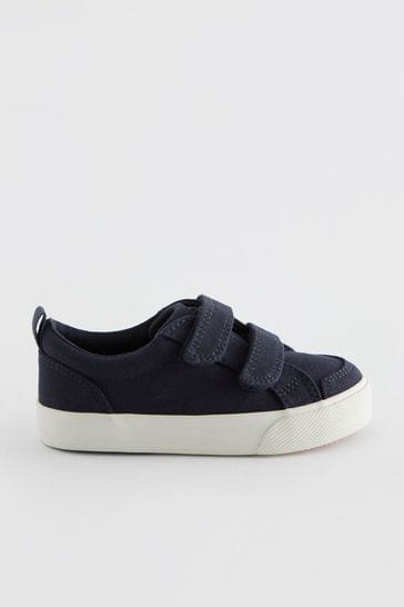 Navy Canvas Standard Fit (F) Two Strap Touch Fastening Shoes