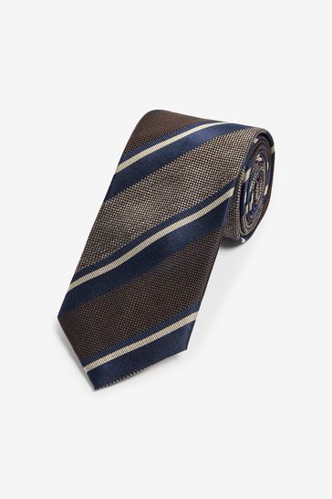 Navy Blue/Neutral Brown Silk Stripe Tie