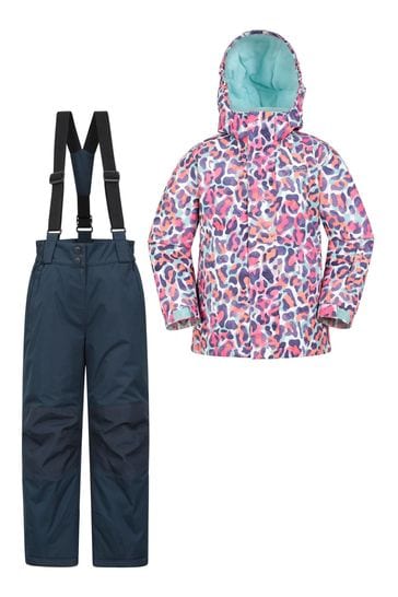 Mountain Warehouse Pink Kids Fleece Lined Printed Ski Jacket And Joggers Set