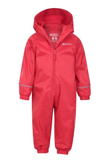 Mountain Warehouse Red Junior Spright Waterproof Fleece Lined Rainsuit