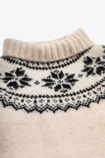 Buy Cream The Little Tailor Snowflake Funnel Neck Chunky Christmas Jumper from Next Ukraine