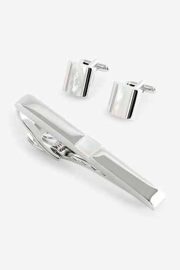 Pearl Cufflink And Tie Clip Set