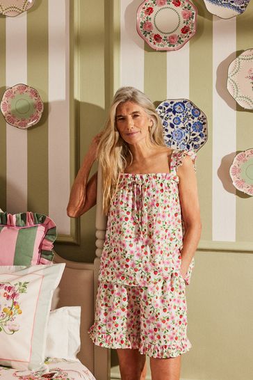 Buy Cath Kidston Ecru Pink Floral Strappy 100 Cotton Pyjamas Shorts Set from Next Bahrain