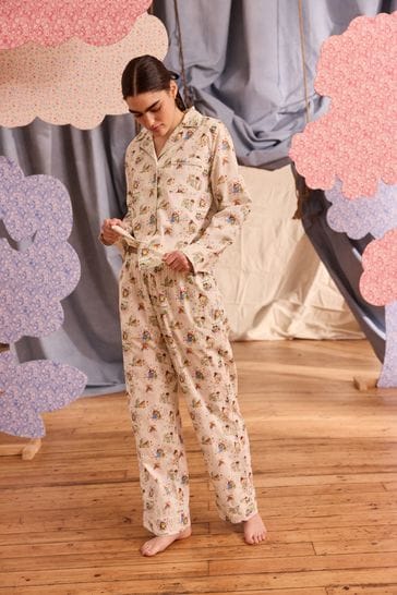 Cath Kidston Ecru Paddington Bear Cotton Poplin Button Through Pyjamas