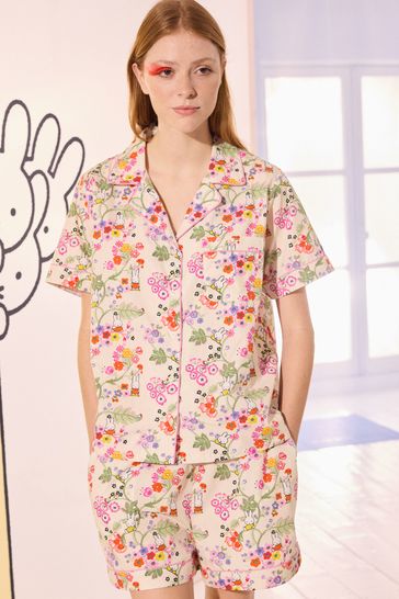 Cath Kidston Ecru Miffy Botanical Print Cotton Poplin Button Through Pyjama Short Set