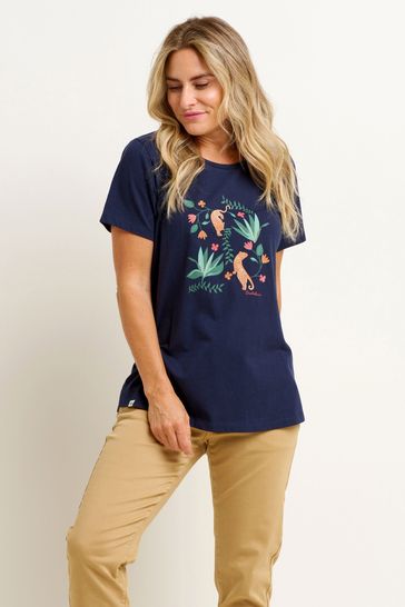 Buy Brakeburn Blue Botanical Tiger T Shirt from Next Luxembourg