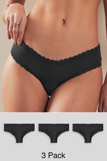 Black Hipster Microfibre and Lace Trim Knickers 3 Pack