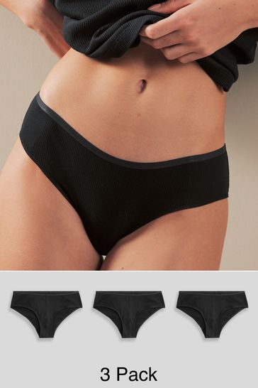 Black Hipster Cotton Rib Knickers 3 Pack