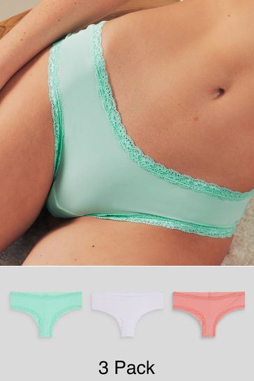 Green/White Hipster Microfibre and Lace Trim Knickers 3 Pack