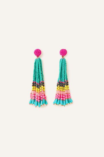 Green beaded tassel earrings outlet