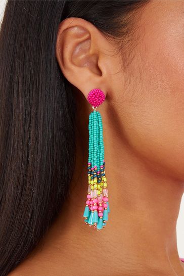 Green beaded tassel earrings outlet