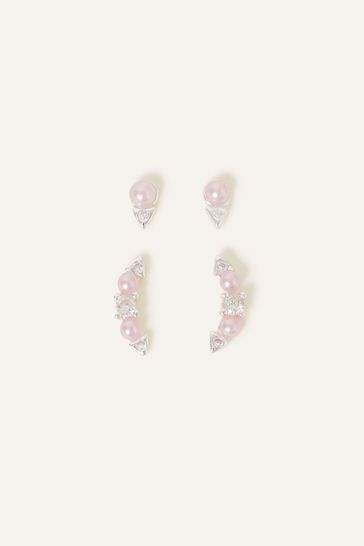 Buy Accessorize Pink Sterling Silver Beaded Sparkle Earrings 2