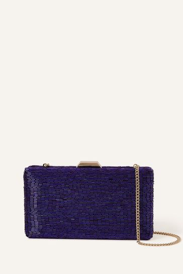 Accessorize Blue Beaded Hardcase Clutch Bag