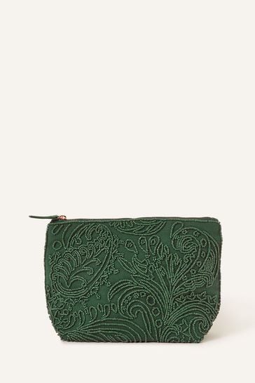 Accessorize Green Large Beaded Pouch