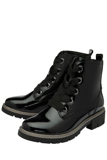 Black patent lace hot sale up ankle boots