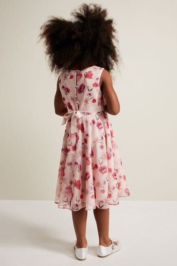 Pink floral fit store and flare dress