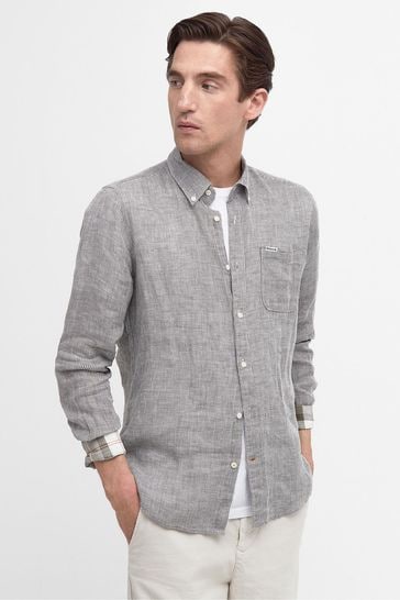 Barbour® Grey Linton Linen Long Sleeve Shirt