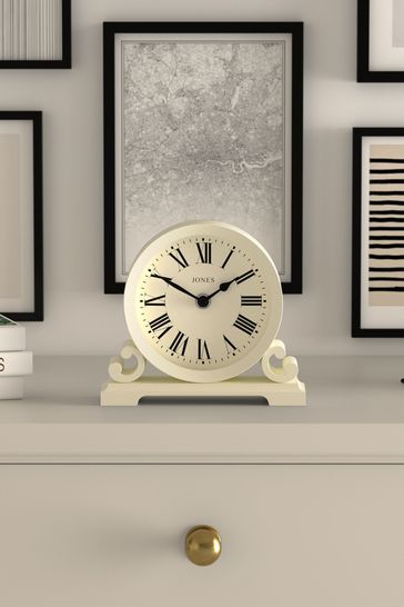 Jones Clocks Linen White Saloon Roman Numeral Mantel Clock