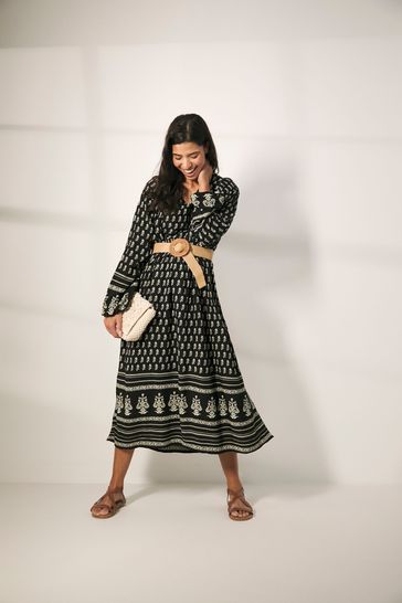 JD Williams Black Border Print Batwing Smock Maxi Dress