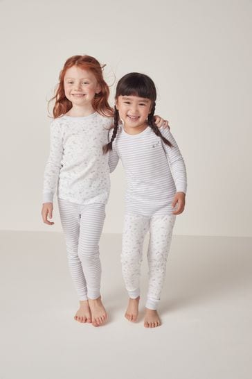 The White Company Organic Cotton Slim Fit Spring Scene & Stripe Set Of Two White Pyjamas
