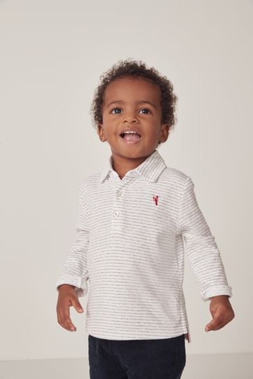 The White Company Organic Cotton Stripe Embroidered Lobster Polo Shirt White