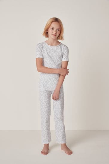 The White Company Organic Cotton Posey Floral Pointelle White Pyjamas