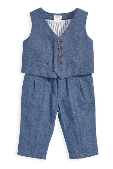 Mamas & Papas Blue Waistcoat And Trousers Set 2 Piece