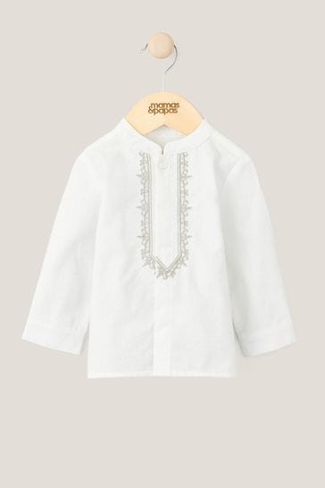 Mamas & Papas Long Sleeve Embroidered Eid White Shirt