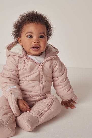 The White Company Pink Star Quilted Pramsuit