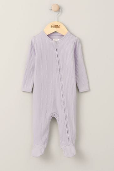 Mamas & Papas Purple Organic Rib Heather Zip Sleepsuit