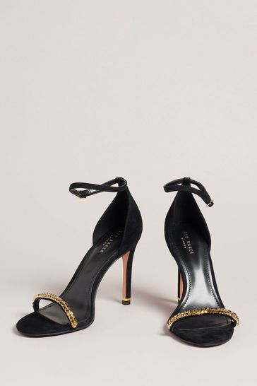 Ted Baker Gold Black Helenni Crystal Strap Heeled Sandals