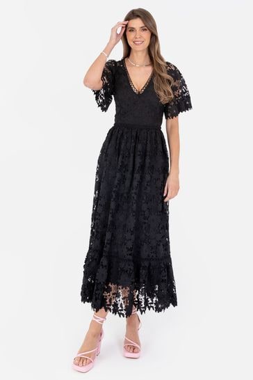 Lovedrobe Lace V-Neck Midaxi Dress With Trim Details