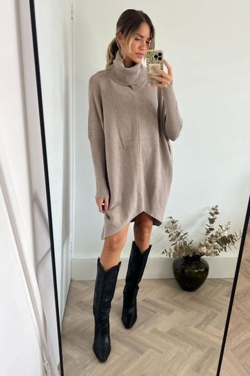 Style Cheat Natural Style Cheat Hope Knitted High Neck Longline Jumper